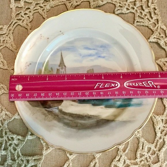 Antique Hand Painted Plate Fischer Mieg Village Water Scene - Picture 6 of 6